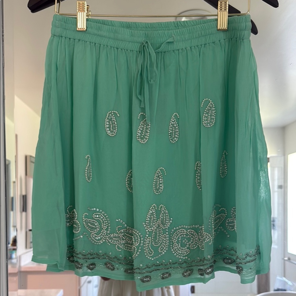 RAGA Green Embellished Skater Mini Skirt